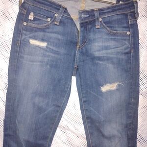 AG Adriano Goldschmied Blue Distressed Boyfriend Jeans